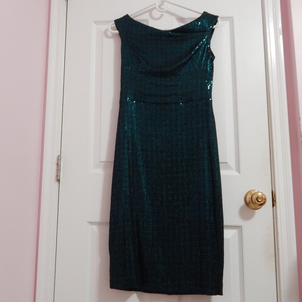 Ralph Lauren Green Sequin Off-Shoulder Formal Party Cocktail Dress